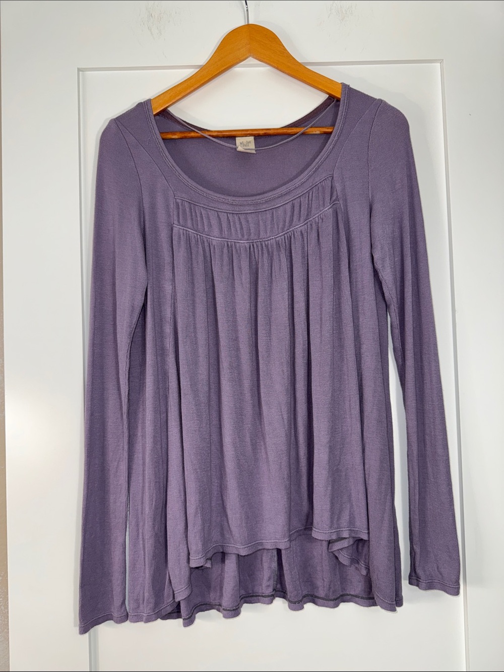We The Free Lavender Pleated Scoop Neck Long Sleeve Henley Babydoll Sz Small